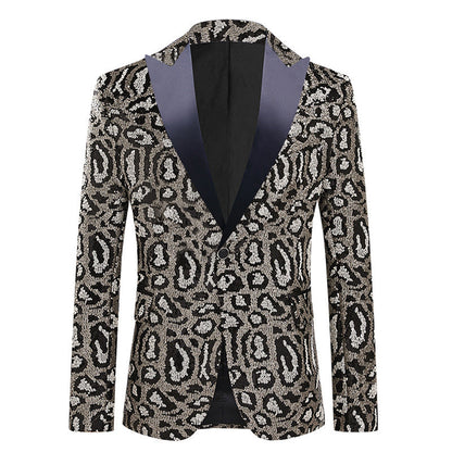Herren Blazer Elegant Leoprint Glamour Anzugjacke Modern