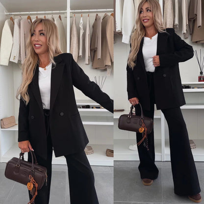 Damen Blazer-Set Elegant Weit Schnitt Hosen
