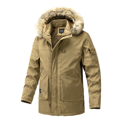 Herren Winterjacke Baumwoll Warm mit Abnehmbarer Kapuze