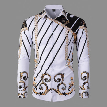 Herren Hemd Langarm mit Ketten-Design Elegantes Männerhemd