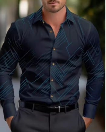 Herren Hemd Langarm Modernes Linienmuster SlimFit