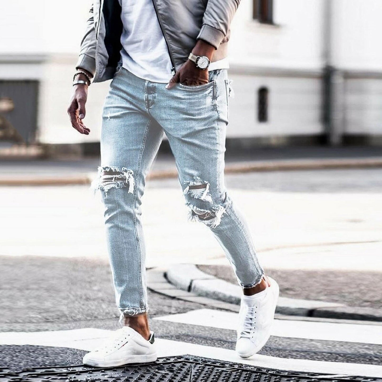Herren Ripped Jeans Lässiger Schnitt Destroyed Style