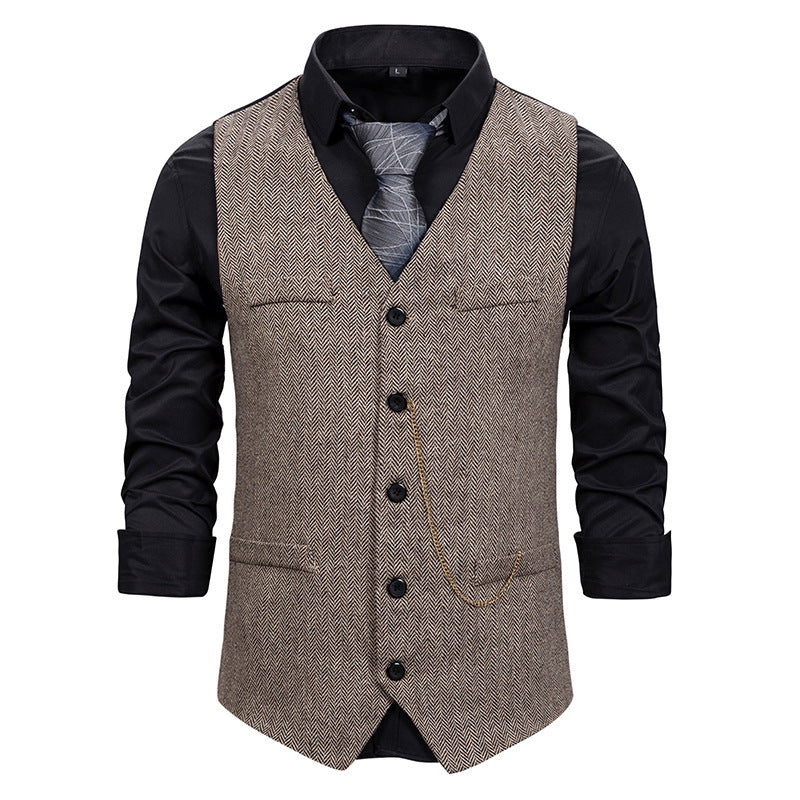 Herren Anzugweste Fischgrätmuster Elegant Mit Taschen