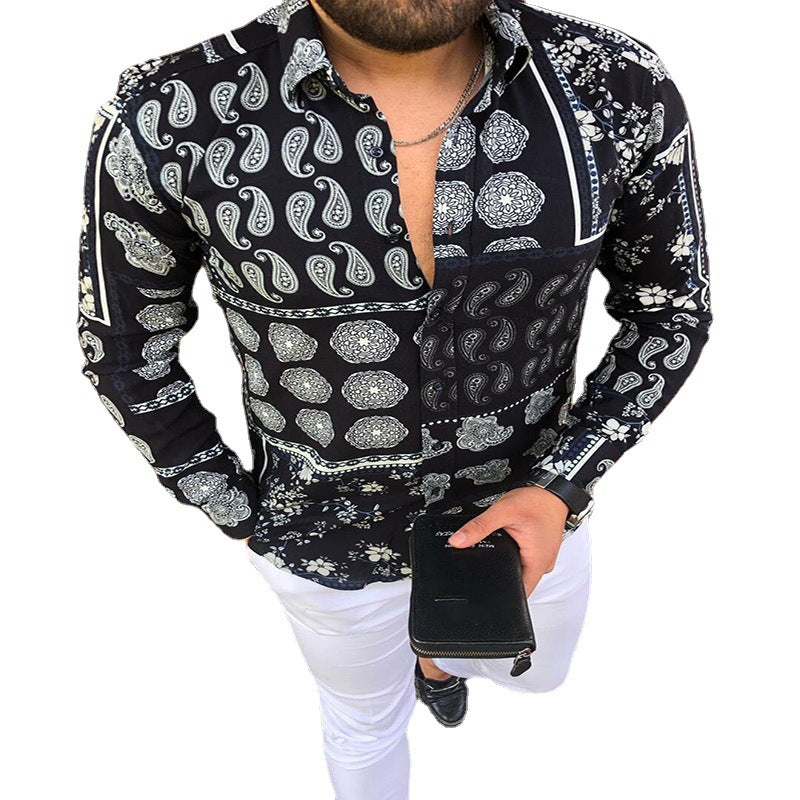 Herren Langarmhemd Modern Tiefes V mit Muster