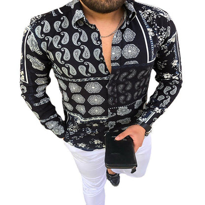 Herren Langarmhemd Modern Tiefes V mit Muster