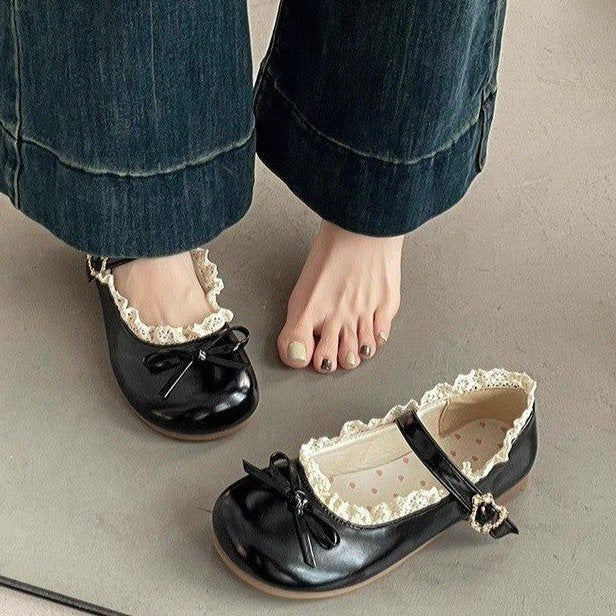 Damen Schuhe Mary Jane Rüschendetail Komfort Innenfutter