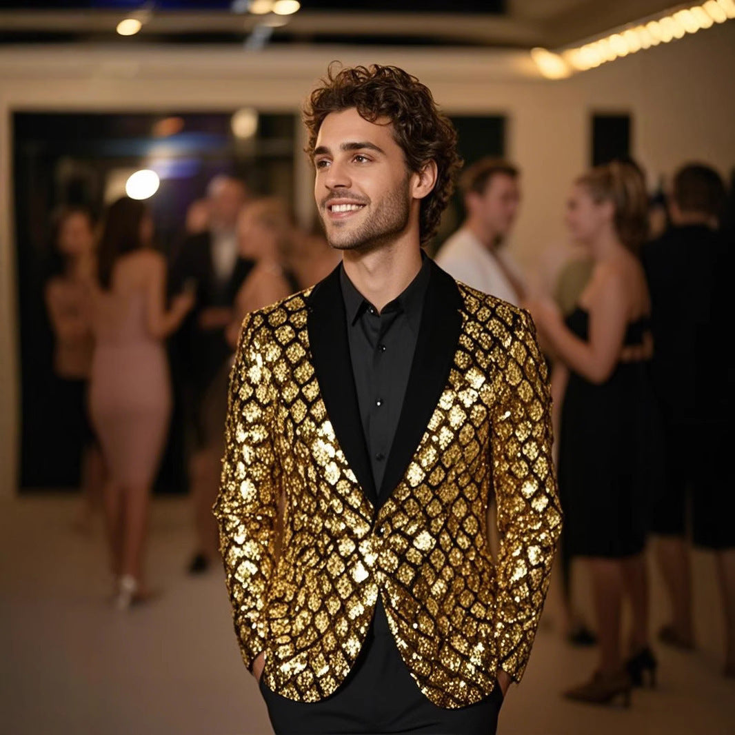 Herren Paillettenblazer Glitzernd Elegant Abendjacke