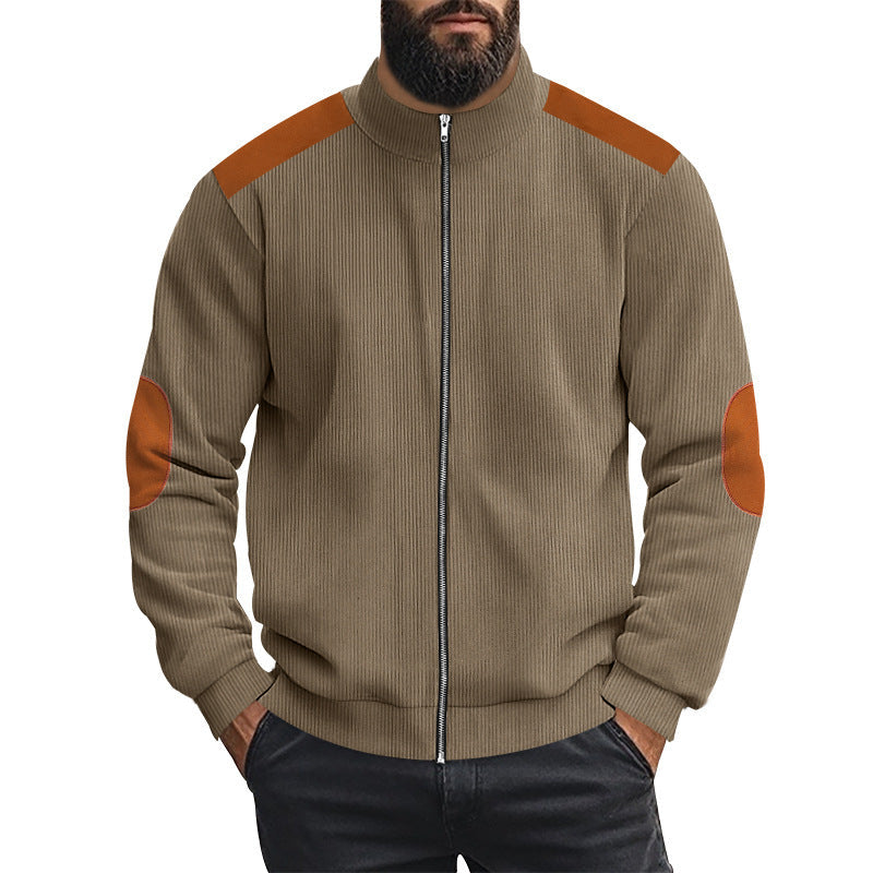 Herren Strickjacke Sportlich Leder Dekor Modern