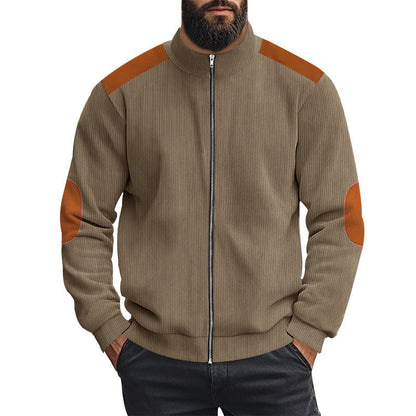 Herren Strickjacke Sportlich Leder Dekor Modern