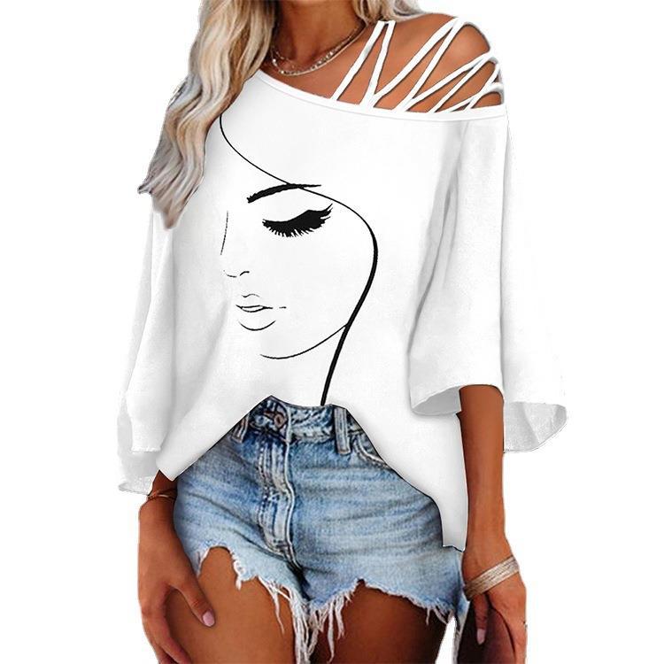 Damen Oberteil Asymmetrisch Grafik Design Trendy