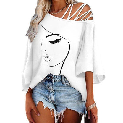 Damen Oberteil Asymmetrisch Grafik Design Trendy