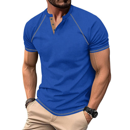 Herren Kurzarm Hemd Modern mit Kontrastknöpfen Trendy Style