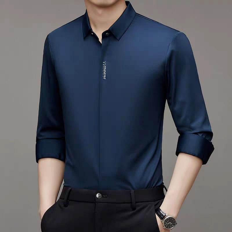 Herren Bluse Langarm Elegant Modern Stehkragen Qualität