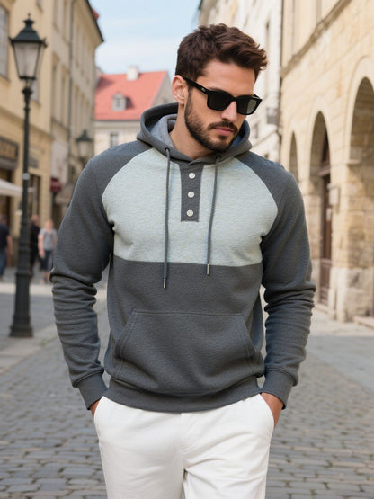 Herren Hoodie Modern mit Knöpfen und Kontrastärmeln