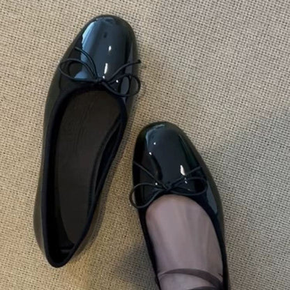 Damen Ballerinas Glänzend Schnürung Elegante Mode