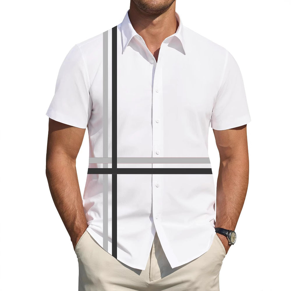 Herren Kurzarmhemd Elegantes Linienmuster Modern Slim Fit
