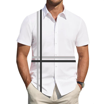 Herren Kurzarmhemd Elegantes Linienmuster Modern Slim Fit