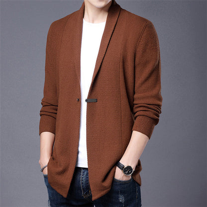 Herren Strickjacke Langarm Modern Schalkragen Asymmetrisch