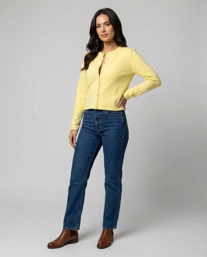 Damen Langarmshirt mit Knöpfen Elegант Schwarz