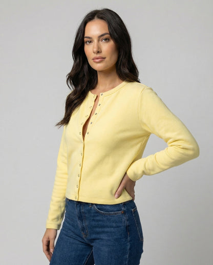 Damen Langarmshirt mit Knöpfen Elegант Schwarz