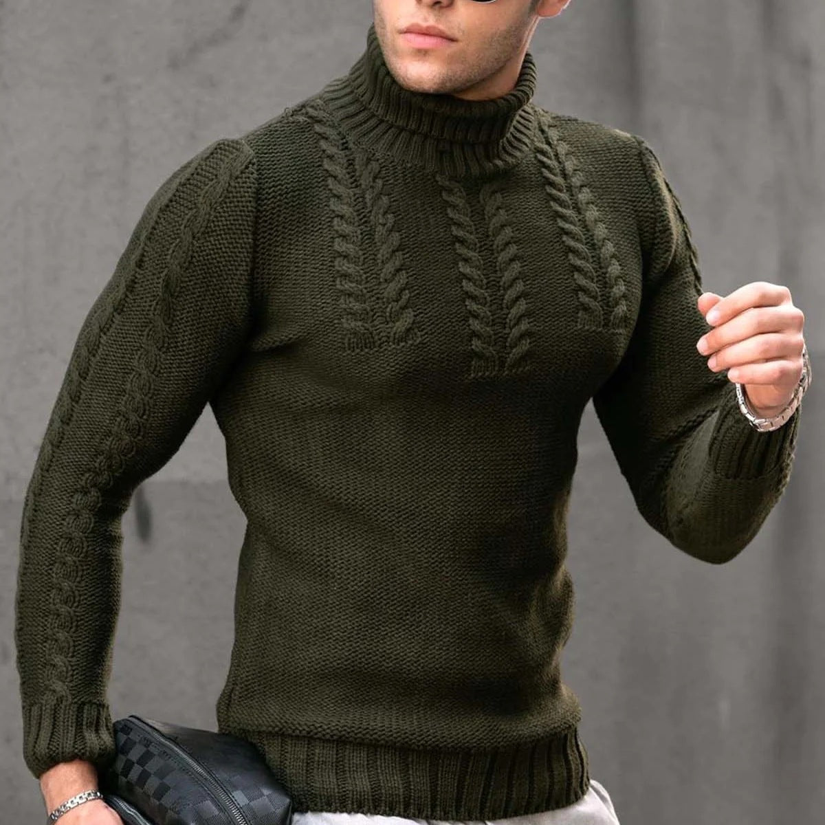 Herren Strickpullover Hochkragen Modisch Glatt