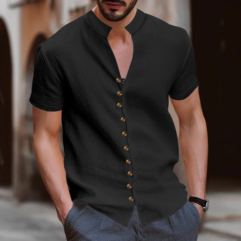 Herren Kurzarmhemd Modern Knopfdesign Slim Fit