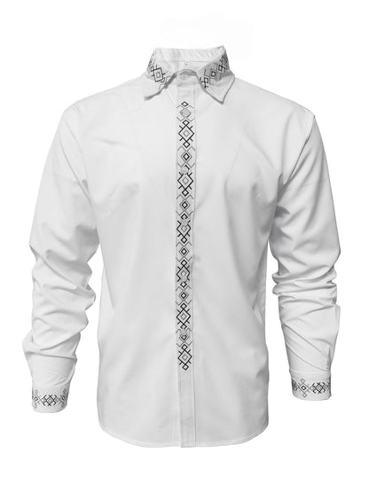 Elegantes Herren Langarmhemd mit besticktem Kragen Modern