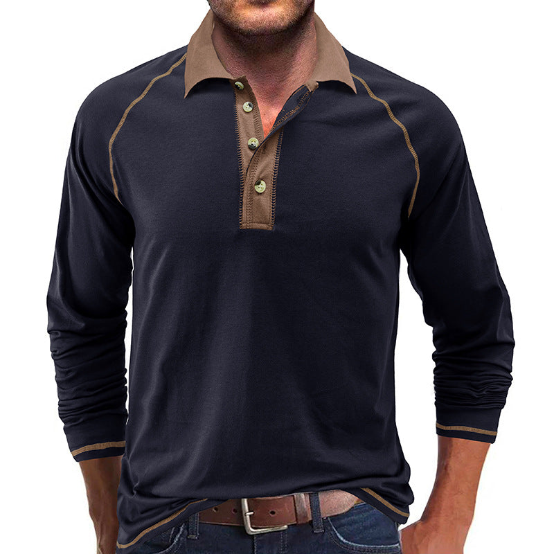 Herren Langarmshirt Modern mit Knopfleiste und Schmalkragen