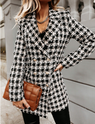 Damen Blazer Karierter Klassisch Elegant