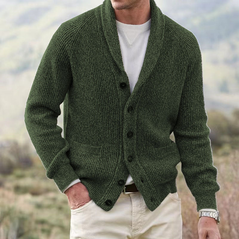Herren Strickjacke Grobstrick Männlich Mit Taschen