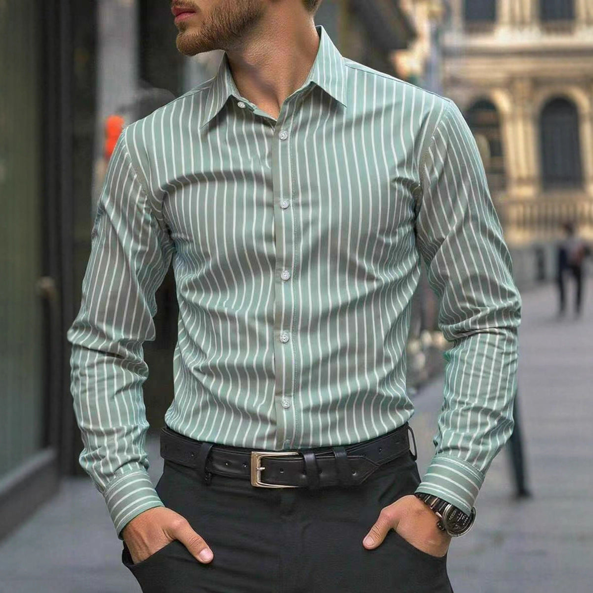 Herren Hemd Slim Fit Streifenmuster Modern