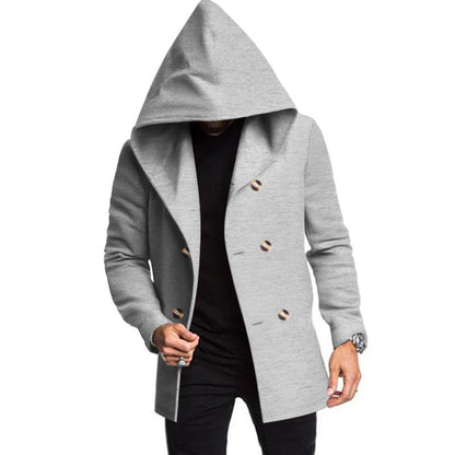 Herren Kapuzenjacke Warm Gefüttert Mit Knopfleiste