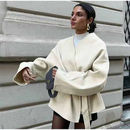 Elegante Damen Wickeljacke Mit Taillengürtel