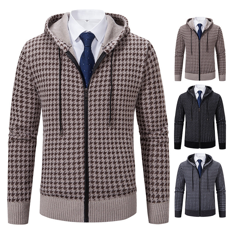 Herren Strickpullover Kapuzenpulli Karomuster Modern - BerlinGlamour