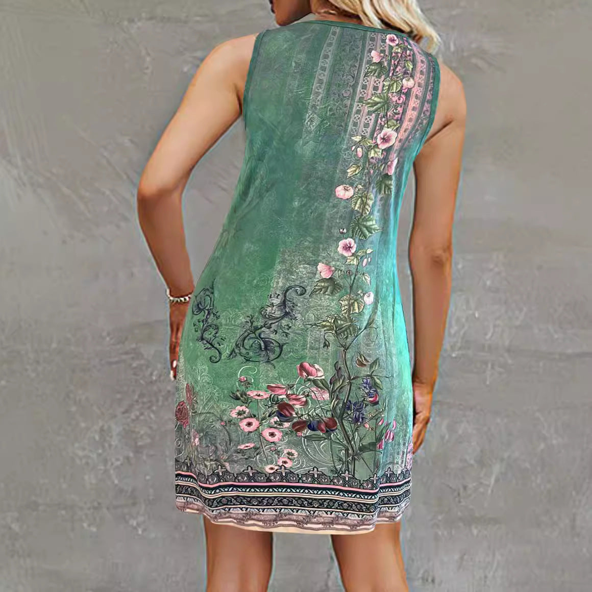 Sommerkleid Damen Ärmellos V-Ausschnitt Knöpfe Modern