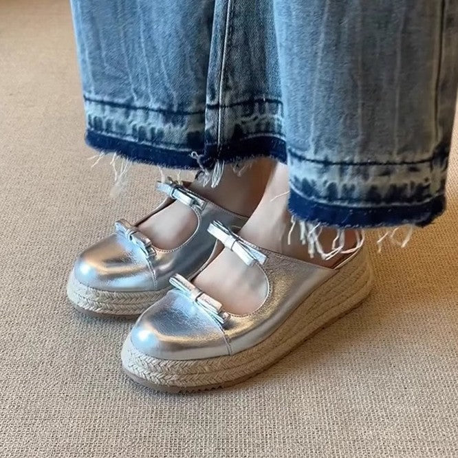 Damen Espadrilles Pantoletten mit Schleife Bequem Sommer