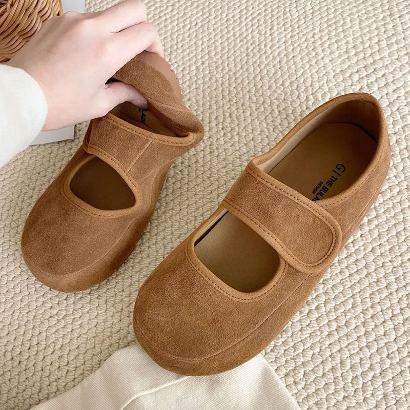 Damen Veloursleder Schuhe Mary Jane Bequem Klettverschluss