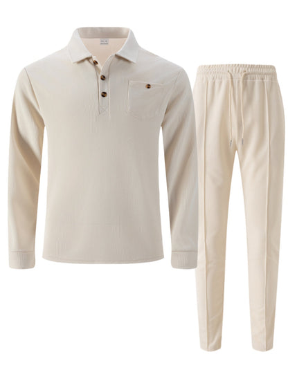 Herren Freizeitanzug Modern Strukturdesign Knopfleiste Casual