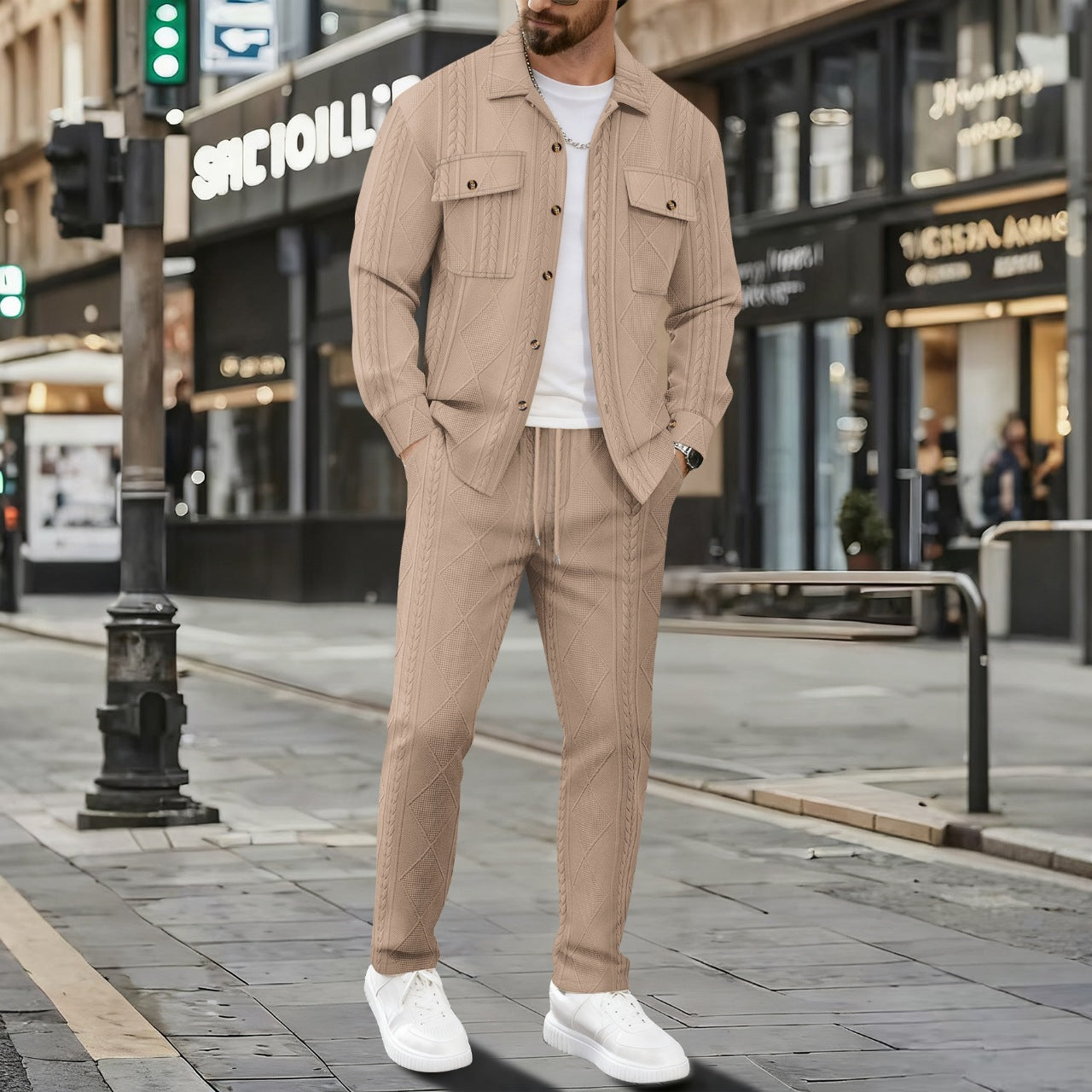 Herren Strickanzug-Set Reißverschluss Taschen Modern - BerlinGlamour