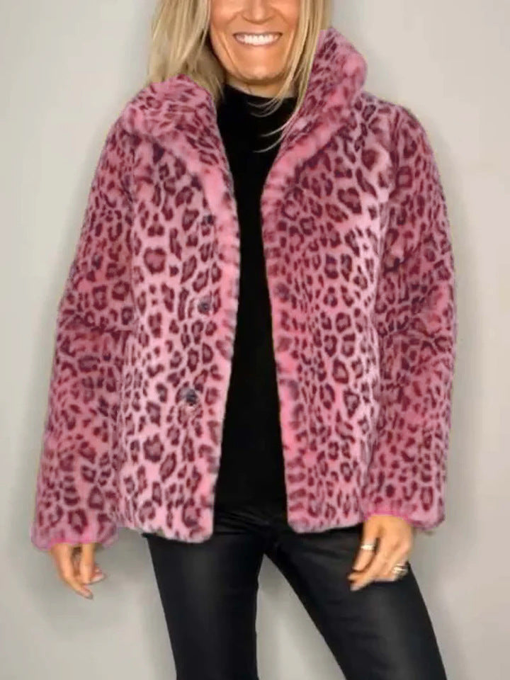 Großer Faux-Fur-Mantel Tierdruck Übergröße Offen