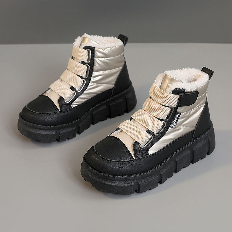 Damen Winterstiefel Warm Fleece Klettverschluss Winterstiefel