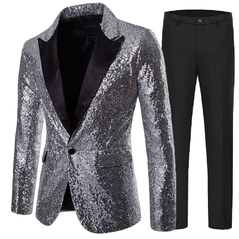 Herren Smokinganzug Glitzer Anzug Elegant Schwarze