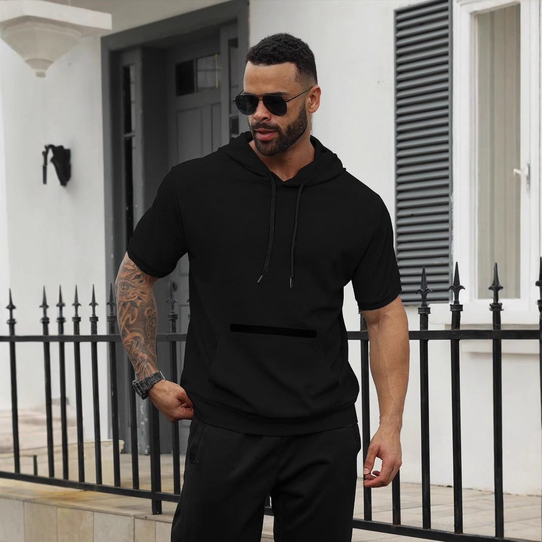Herren Kurzarm Hoodie Lässig Mit Kängurutasche Sportlich