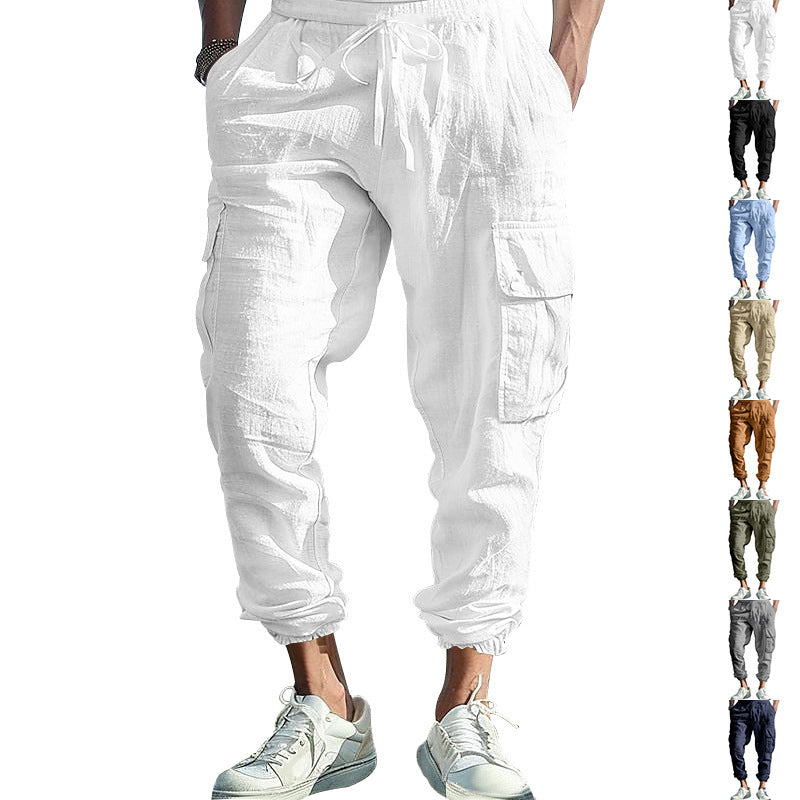 Herren Leinenhose Bequem Elastisch Cargo Hose Sommer