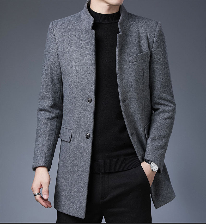 Eleganter Herren Wollmantel Schwarz Modern