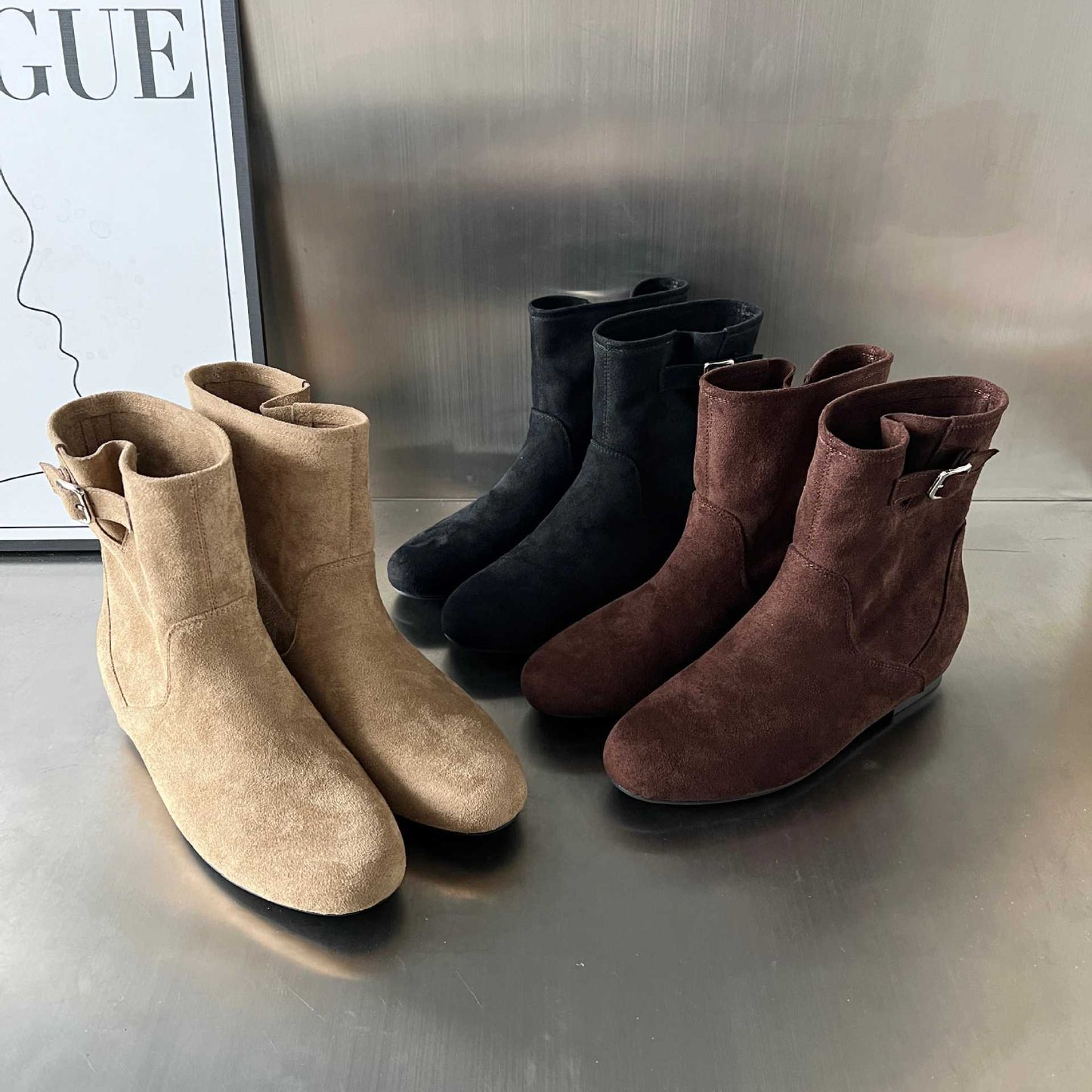 Damen Stiefeletten Weiches Wildleder Schnallenverschluss Elegant