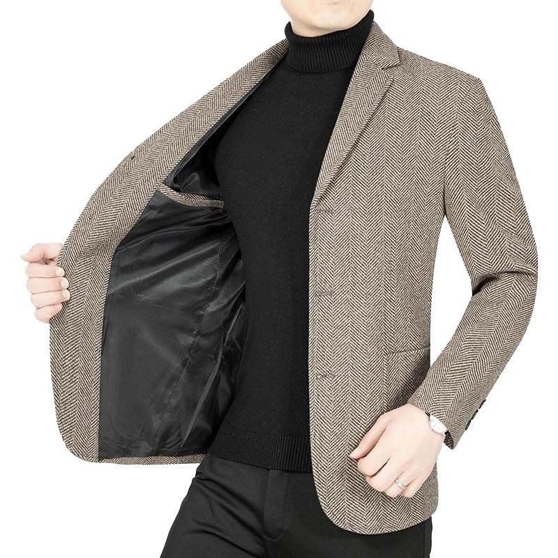 Herren Blazerjacke Elegant Zickzack Muster Modern Schwarz