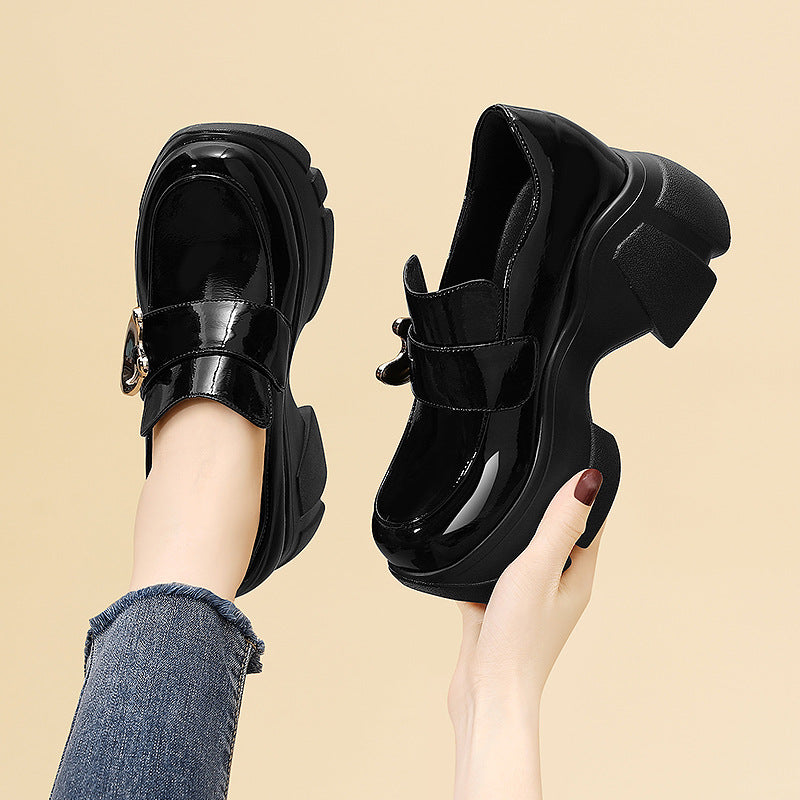 Damen Plateau Schuhe Hoch mit Schnalle Modern