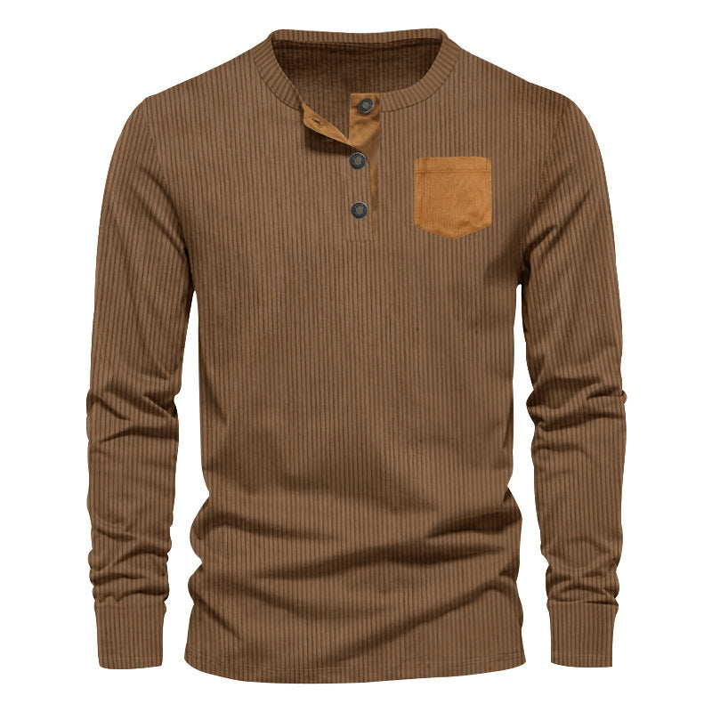 Herren Langarmshirt Modern mit Kontrastdetails und Knopfleiste