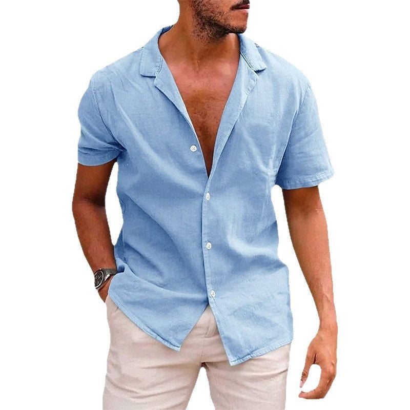 Herren Leinenhemd Kurzarm mit Knöpfen Elegant